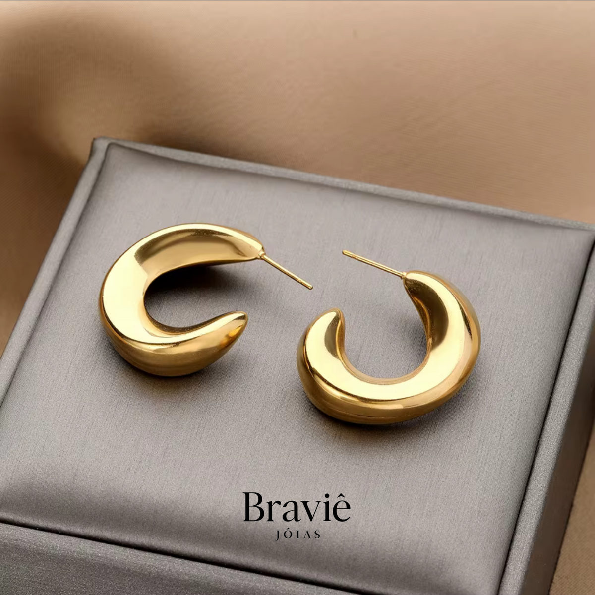 Brinco Bold Duplo Dourado – Banhado a Ouro 18k